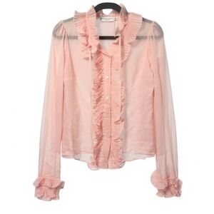 JULIEN MACDONALD Elegant Pink Silk Ruffled Women's Blouse